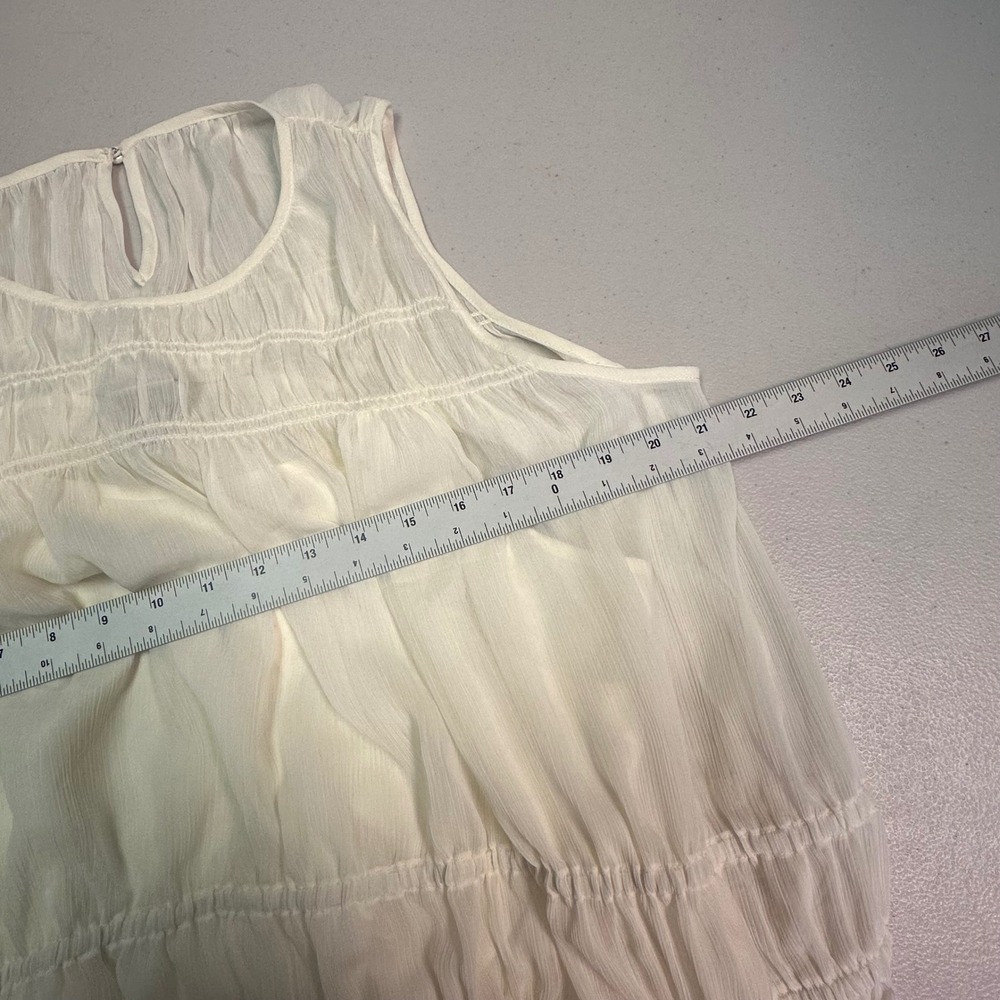 A New Day Cream Smocked Sleeveless Maxi Dress Tiered Chiffon Recycled Poly L NWT - Picture 4 of 6